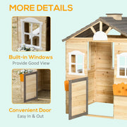 Wooden Kids Playhouse with Door, Windows, Bench Outsunny
