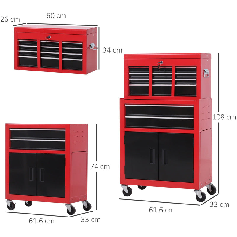 Tool Chest on Wheels, 6 Drawers, 61.6x33x108cm, Red