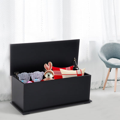 Black Wooden Storage Box Ottoman With Lid Homcom
