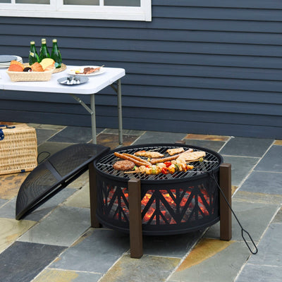 2-in-1 Outdoor Fire Pit BBQ Grill, Steel, 30" Outsunny