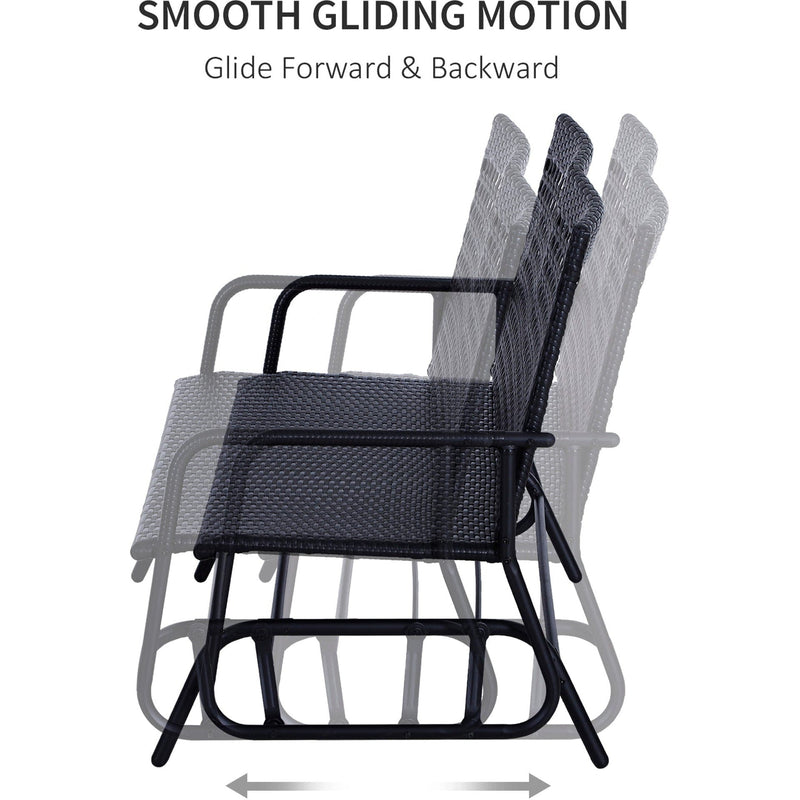 2 Seater Glider Garden Seat, Black Rattan Weave