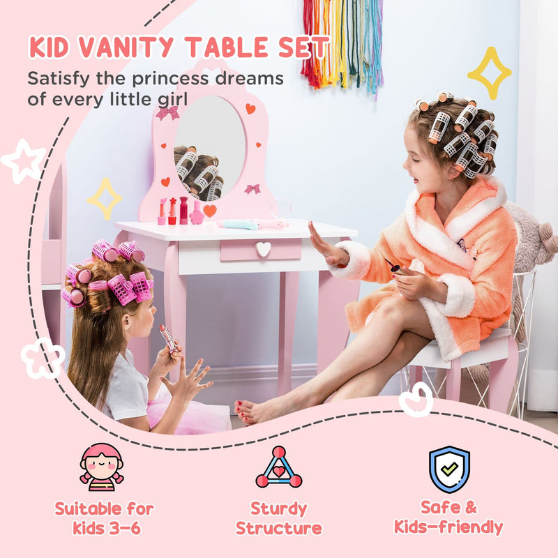 Pink Kids Vanity Set (3-6 Years): Dressing Table, Mirror, Stool