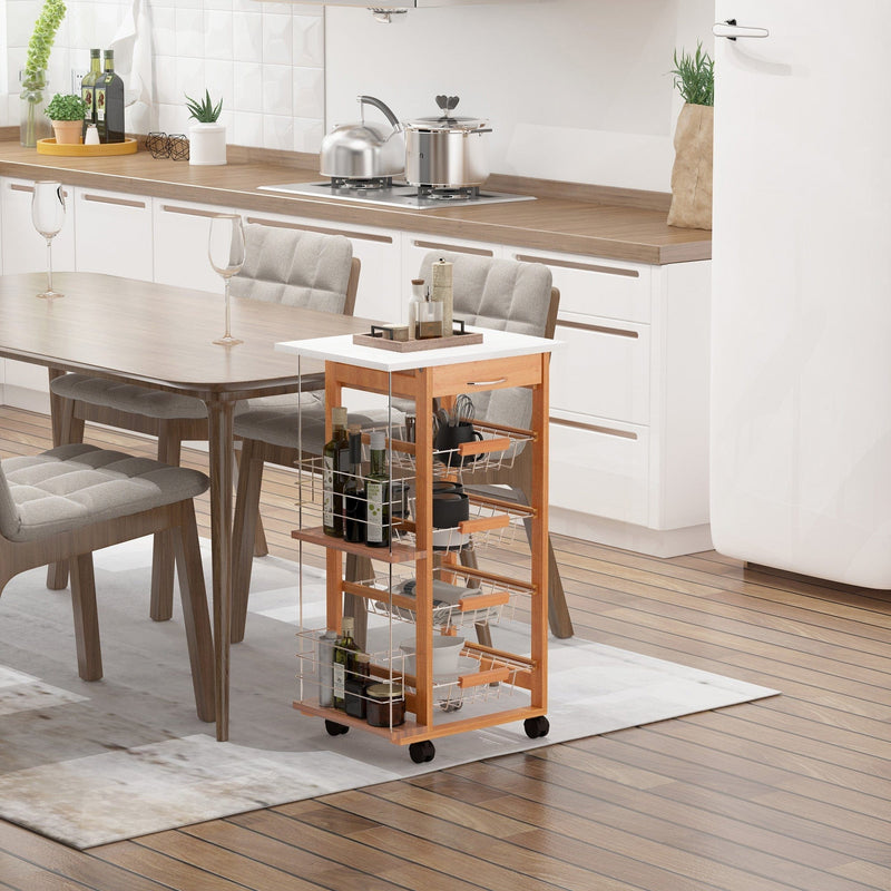 Kitchen Island on Wheels, 4 Baskets, 2 Racks