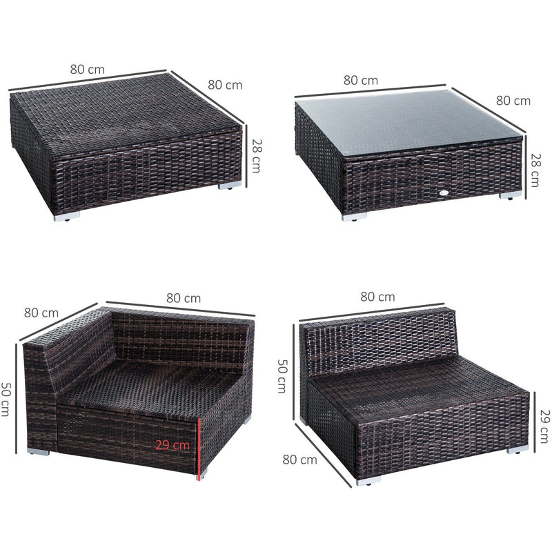 5-Seater Rattan Sofa Set with Coffee Table and Cushions