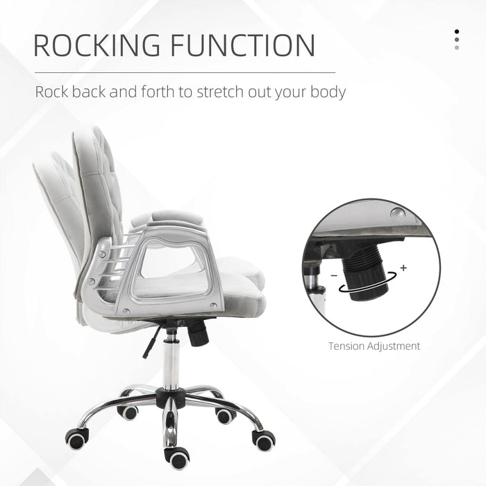 Grey Diamond Tufted Velour Swivel Office Chair
