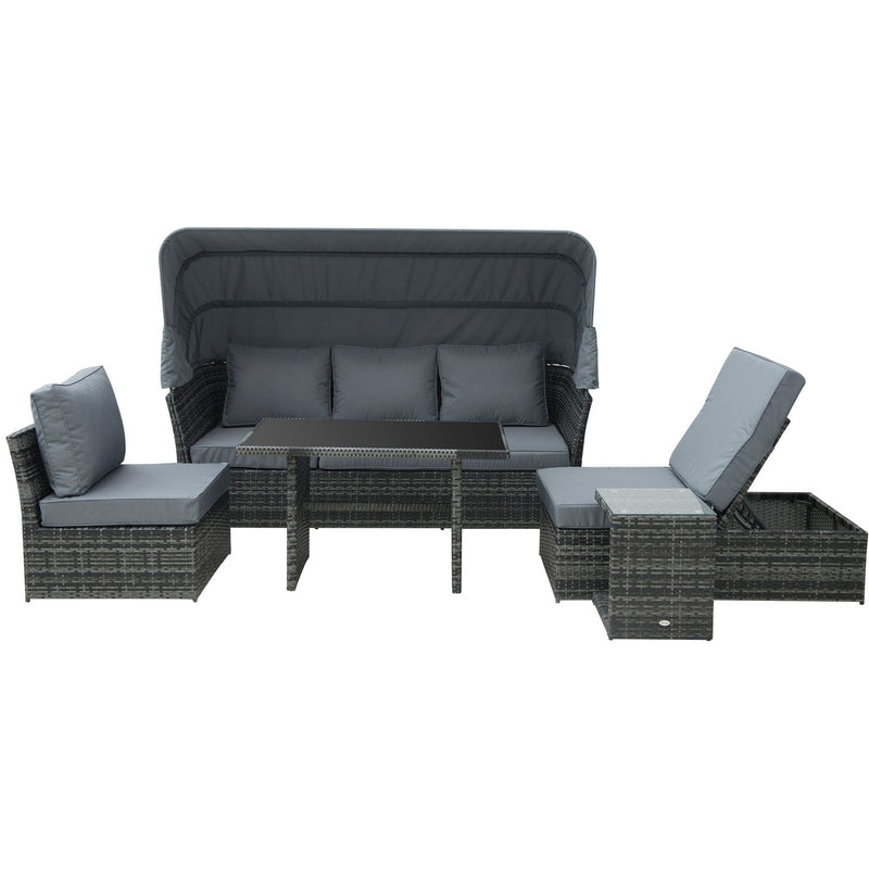 5 Seater Rattan Garden Sofa Set With Canopy, Grey