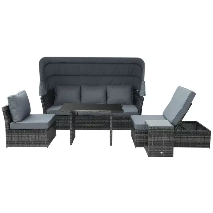 5 Seater Rattan Garden Sofa Set With Canopy, Grey