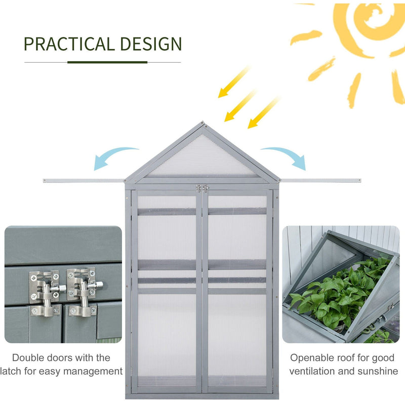 Greenhouse Cold Frame, Shelves, Double Doors, 80x47x138cm