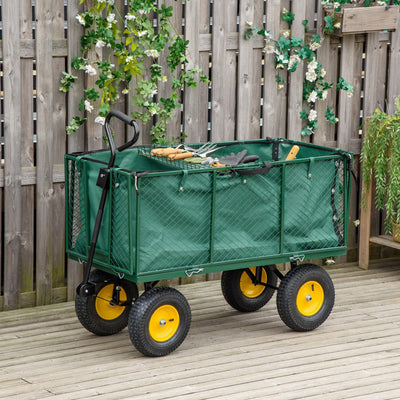 4 Wheel Heavy Duty Garden Trolley, Green Outsunny