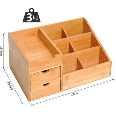 Multi Functional Desk Organiser, 7 Compartments, 2 Drawers Homcom