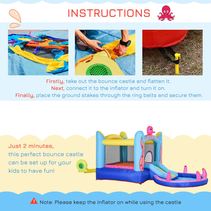 Inflatable Bouncy Castle with Slide and Pool for Fast Outdoor Play Blue Pink Outsunny