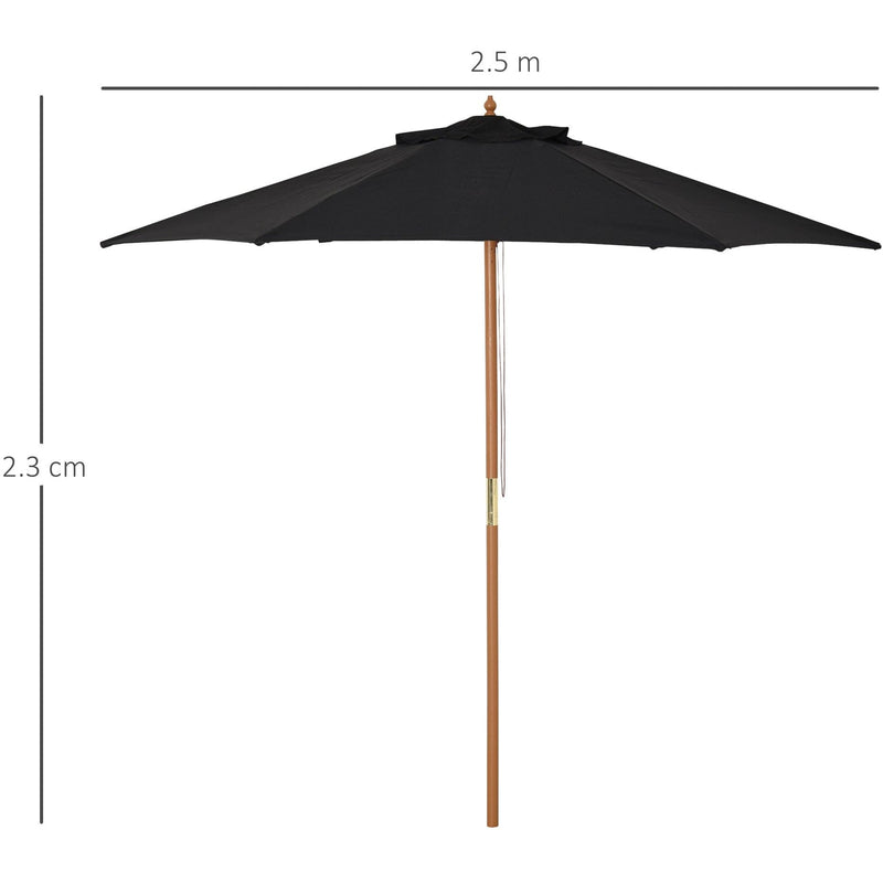 2.5m Wooden Garden Parasol - Sun Shade, Patio Canopy