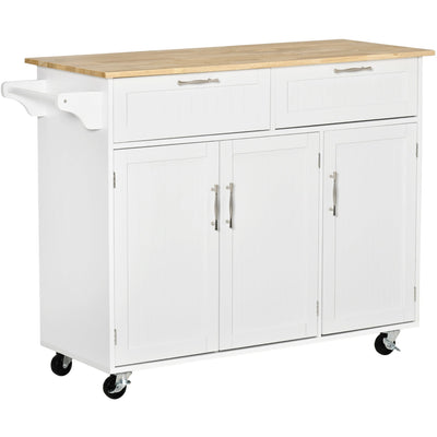 White Kitchen Island Cart with Wheels Homcom