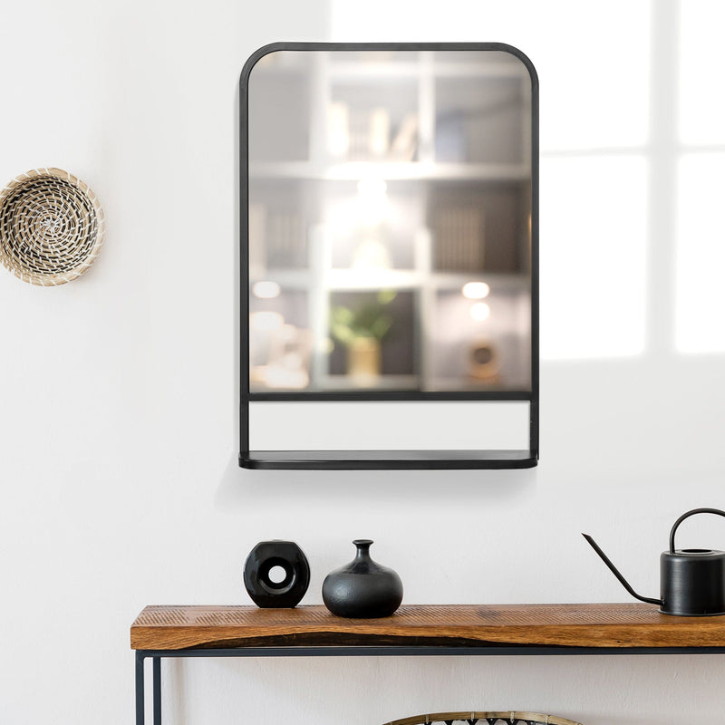 Modern Wall Mirror with Shelf, 70x50 cm, Black