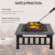 Large Square Metal Fire Pit With Cover Outsunny