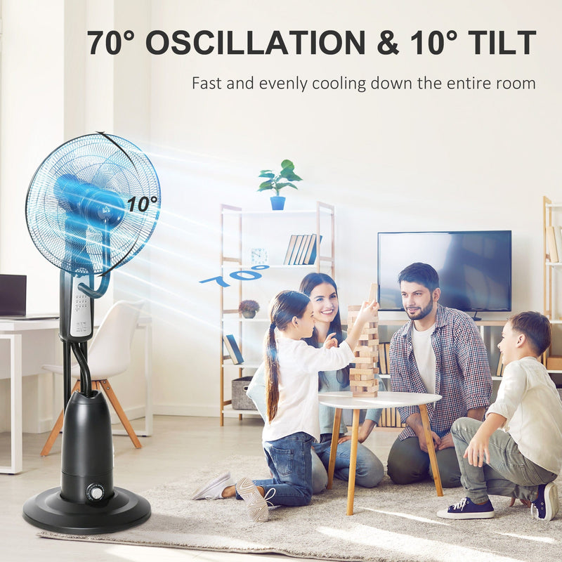 Misting Pedestal Fan, 2.8L Tank, Timer, Remote, Black Homcom