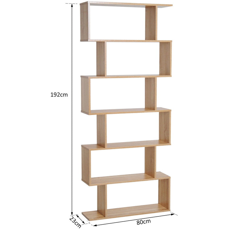 Wooden S Shape Storage Display, 6 Shelves, Room Divider