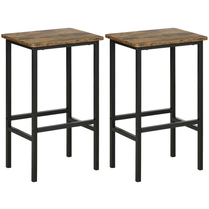 Set of 2 Industrial Breakfast Bar Stools, Rustic Brown