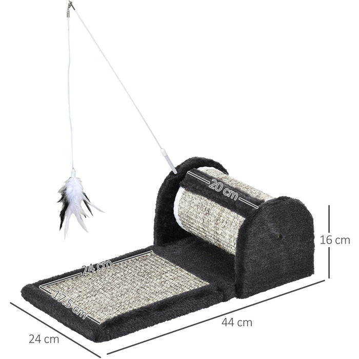 Sisal Cat Scratcher Pad w/ Roller Feather Teaser, 44x24x16cm