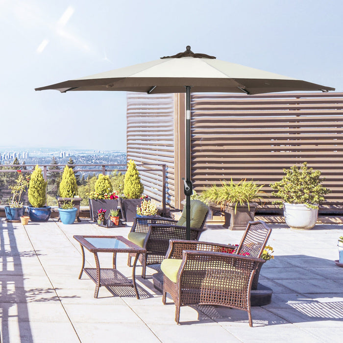 2.7m Tilting Garden Parasol with Metal Ribs, Coffee