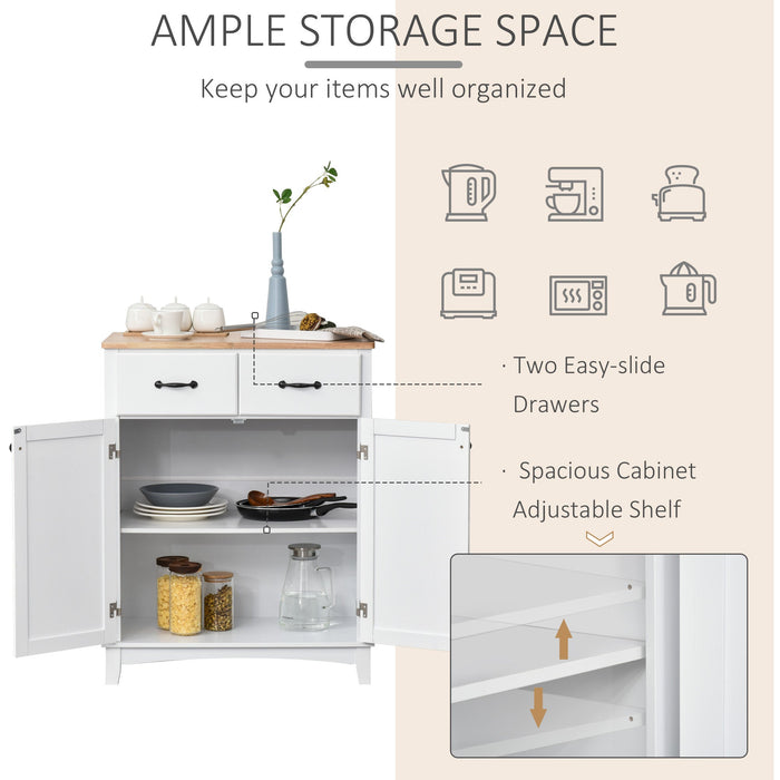 Modern Kitchen Cupboard, 2 Drawers, White