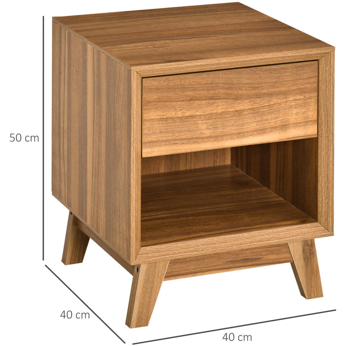 Modern Bedside Table with Drawer, Walnut Brown
