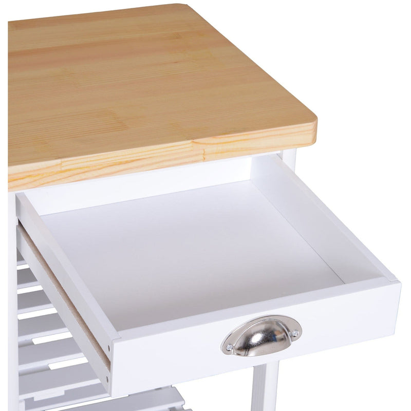 Kitchen Island With Wine Rack, White With Pine Top