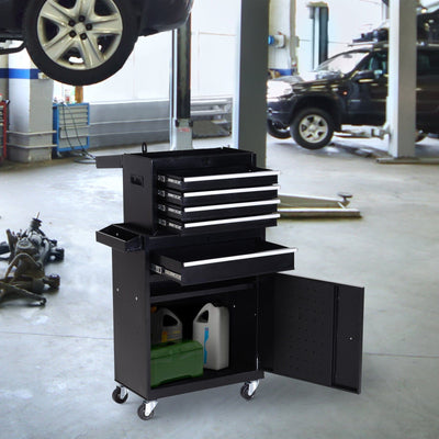 2-in-1 Metal Tool Chest on Wheels, Black Homcom