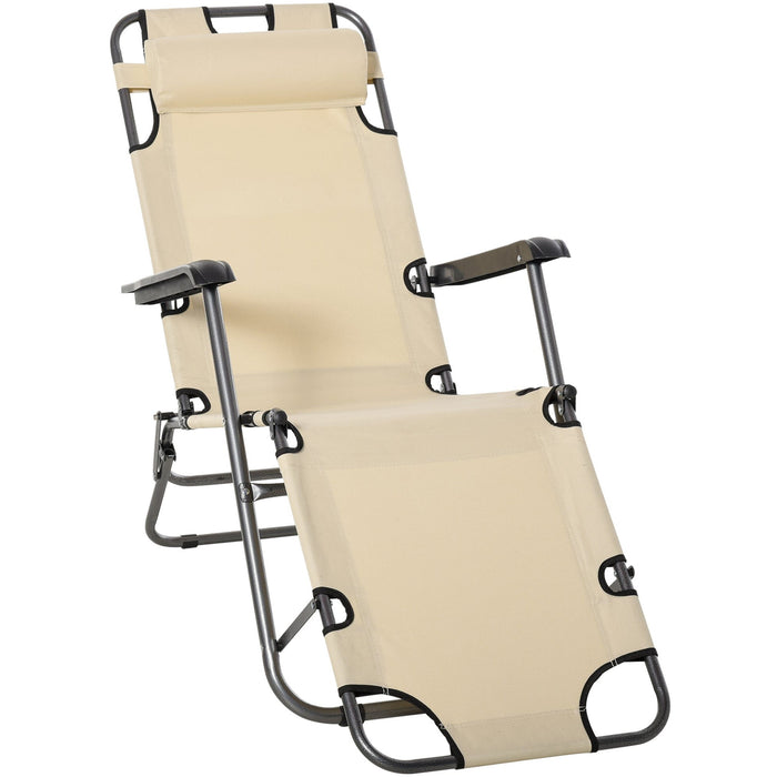 2-in-1 Folding Sun Lounger Chair with Pillow, Beige