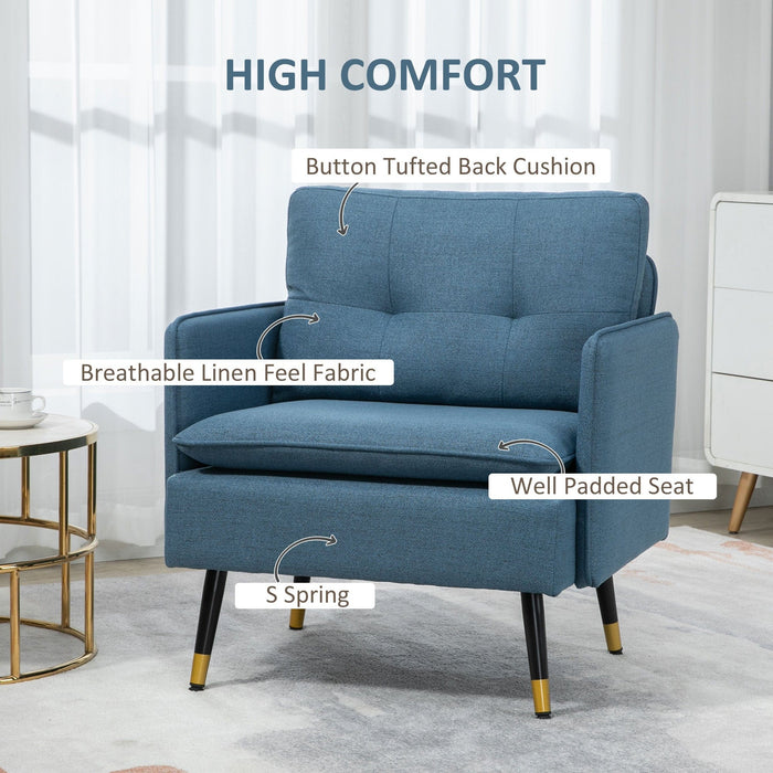 Modern Dark Blue Tufted Armchairs with Steel Legs