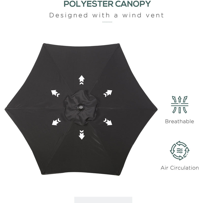 2m Patio Parasol - Outdoor Sun Shade, 6 Ribs Outsunny