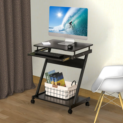 Computer Desk on Wheels with Keyboard Tray, Black Homcom