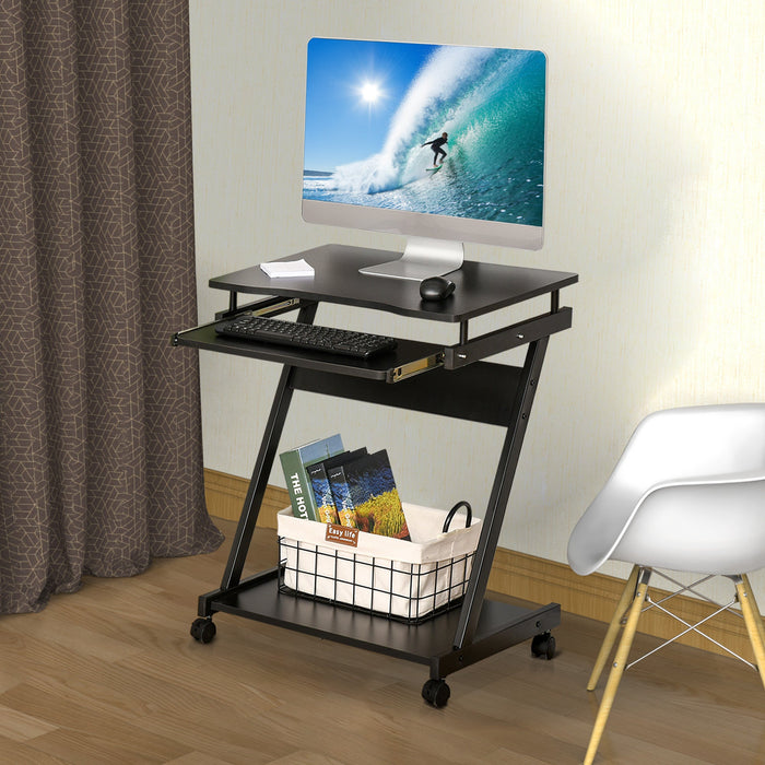 Computer Desk on Wheels with Keyboard Tray, Black