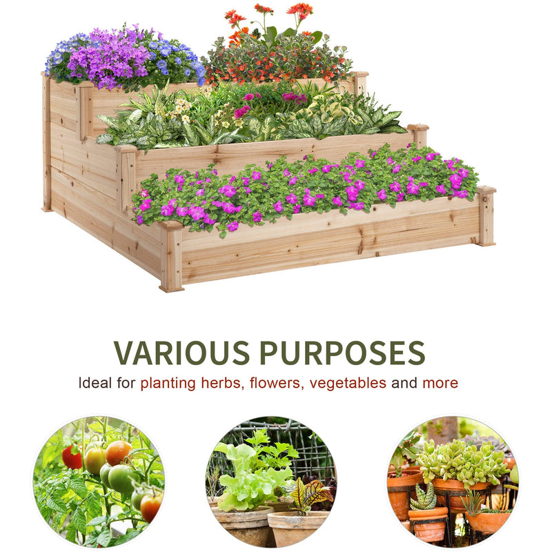 3 Tier Raised Wooden Garden Bed, 124x124 cm Outsunny