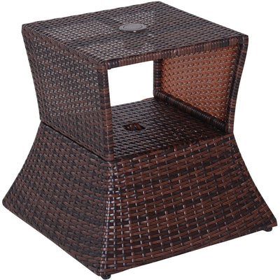 Rattan Coffee Table w/ Storage, Brown Outsunny