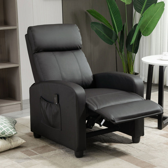 Leather Recliner Chair with Massage, Footrest, Remote, Black