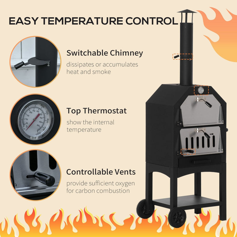 Garden Pizza Oven and Charcoal BBQ Grill Trolley