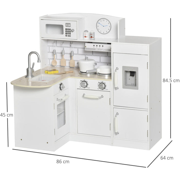 Kids Wooden Play Kitchen, Water Fountain, Microwave, White