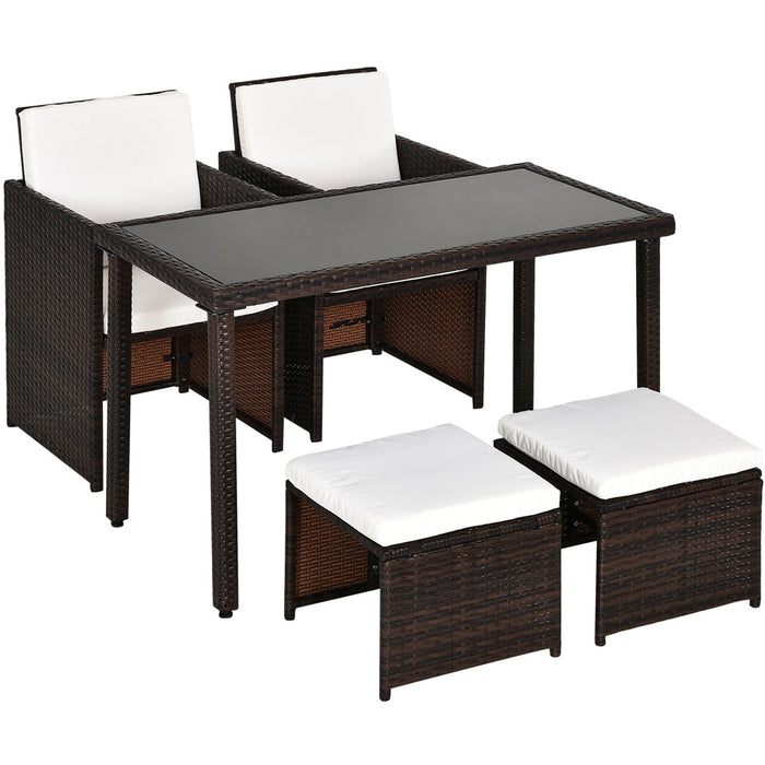 Rattan Dining Set with Table, Chairs & Footstools