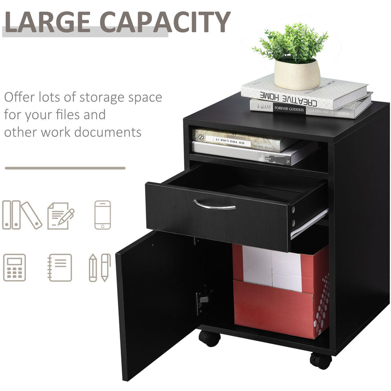 Black 60cm Storage Cabinet on Wheels