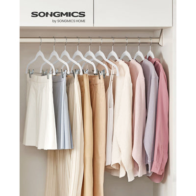 Songmics White Velvet Hangers With Clips, Pack of 10 Songmics