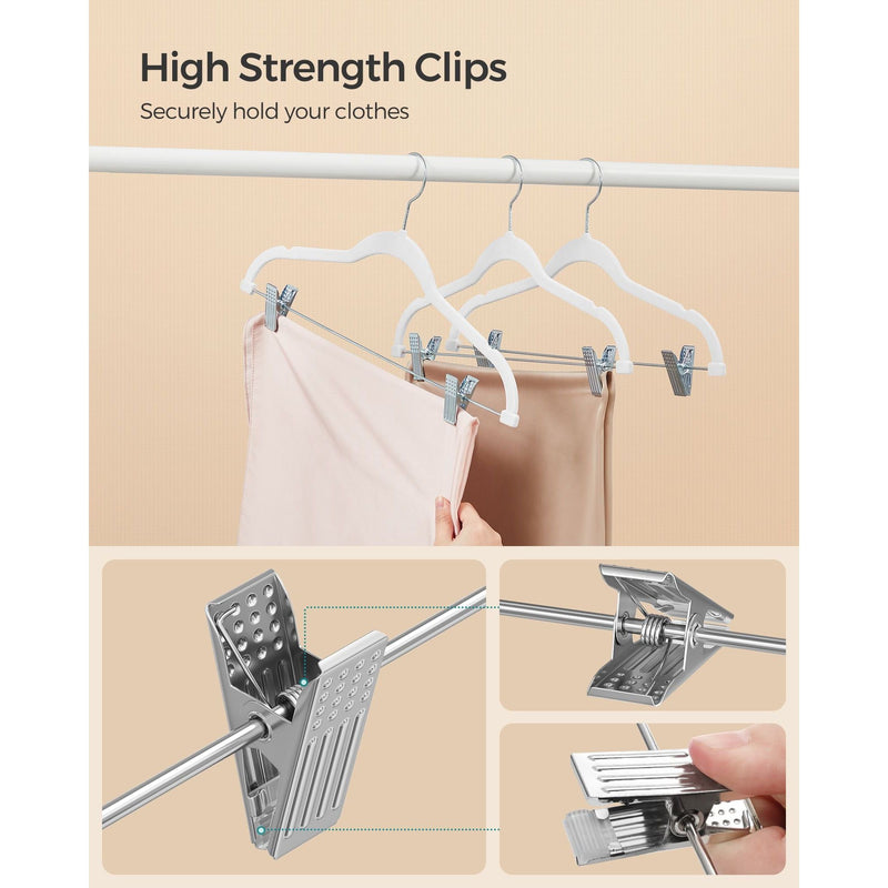 Songmics White Velvet Hangers With Clips Pack of 20