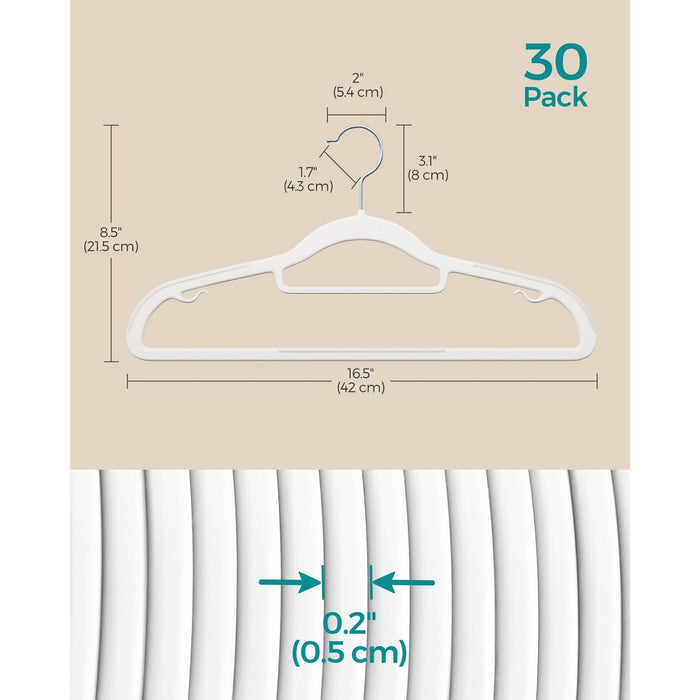 Songmics White Plastic Coat Hangers Pack of 30