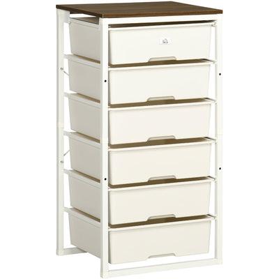 White 6-Drawer Chest, Steel Frame Homcom