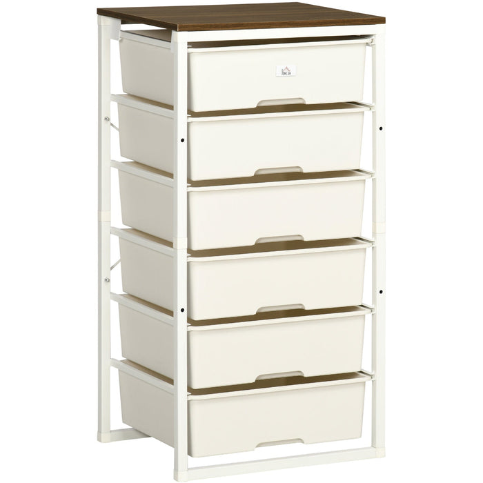 White 6-Drawer Chest, Steel Frame