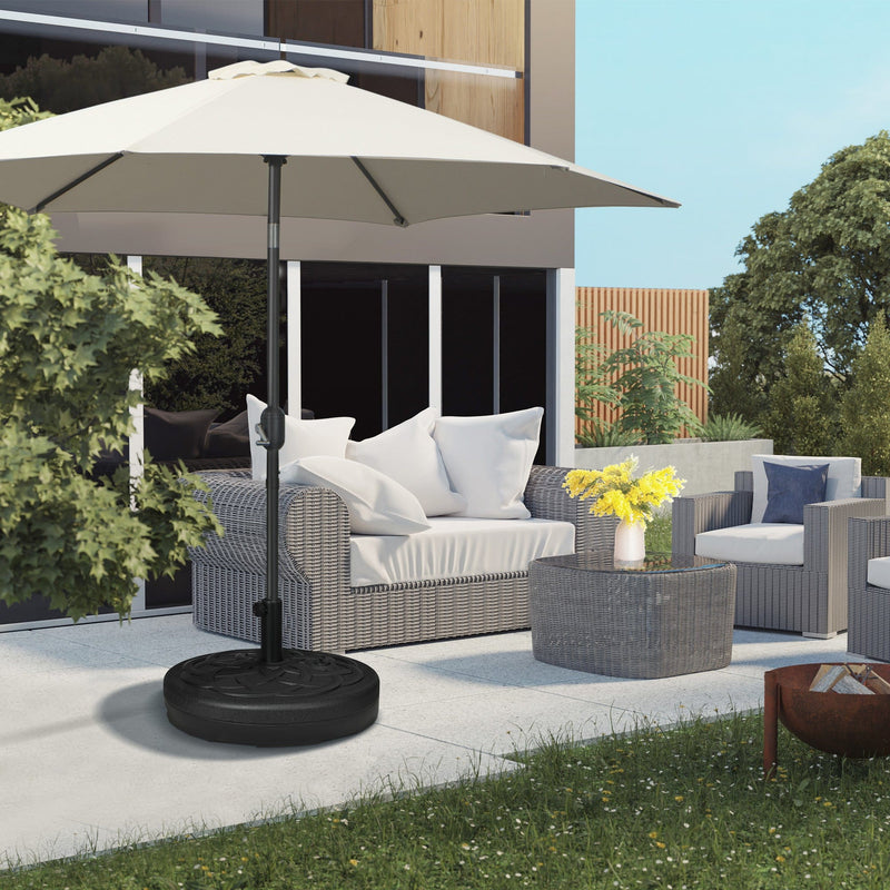 Outsunny Garden Parasol Base Holder, Outdoor Market Umbrella Stand Weight with Built-In Handle, 25kg Water or 35kg Sand Filled, Black Outsunny