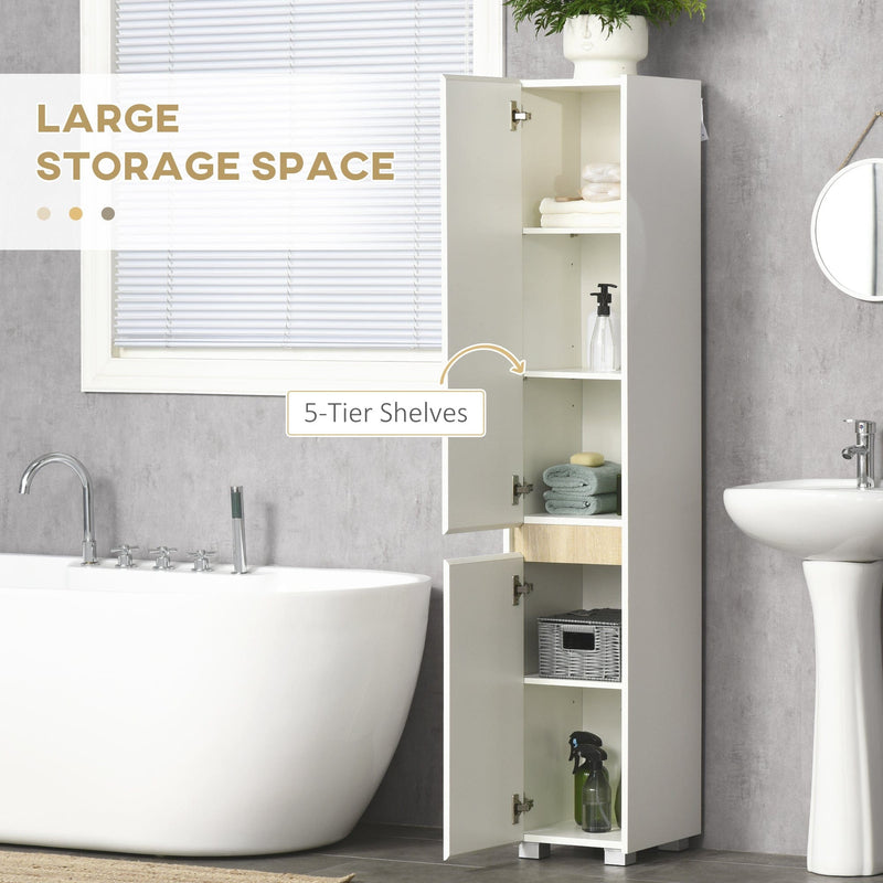 White 5-Tier Tall Bathroom Cabinet With Adjustable Shelves