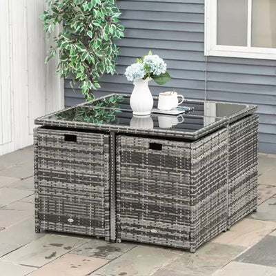 Rattan Cube Dining Set, Mixed Grey, Seats 8 Outsunny