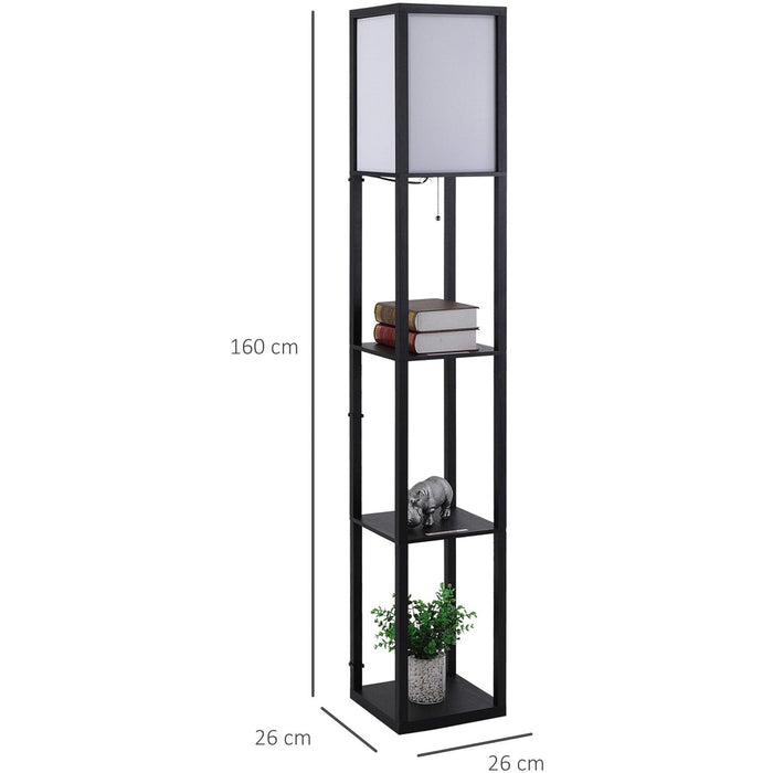 Wooden Floor Lamp With Shelves, Black