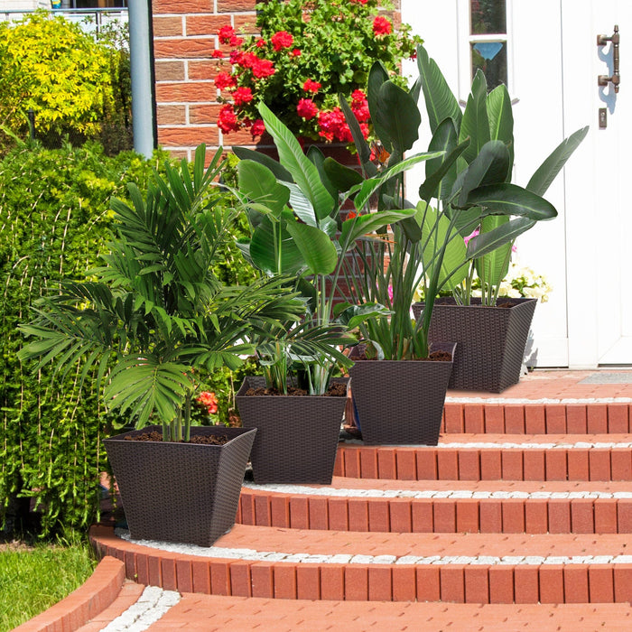 4 x Rattan Effect Planter, Brown, 38L x 38W x 32Hcm